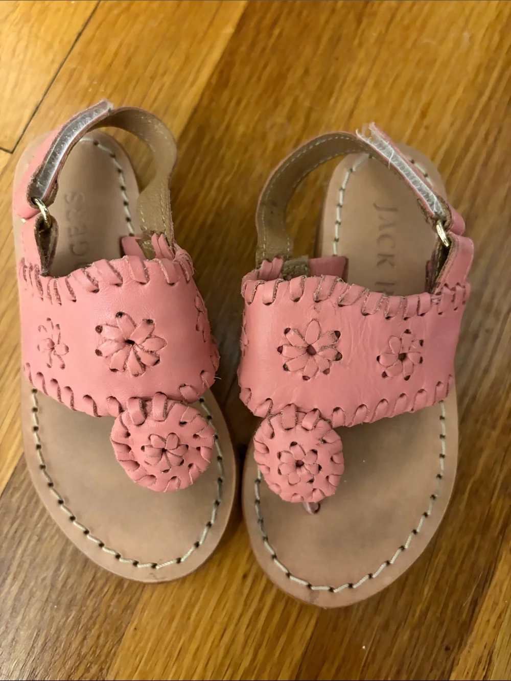 Jack Rogers Kids Coral Pink Floral Leather Sandals